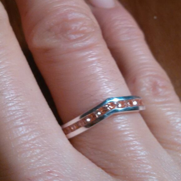 Simulated Champagne Color Diamond Sterling Silver Wishbone Ring (Size 7) - Picture 3 of 16